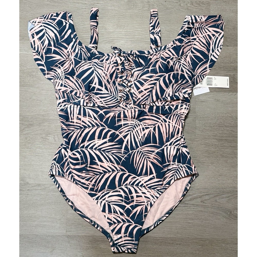 Raisins Curve Cubana One Piece Bathing Suit Women 18W Off The Shoulder Pink Blue